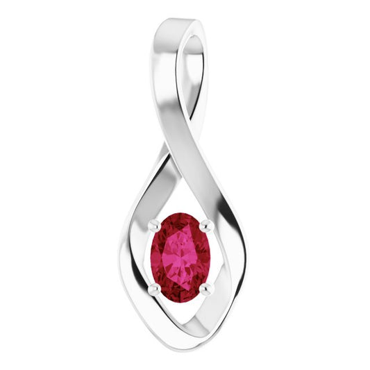 14K White 6x4 mm Oval Ruby Pendant