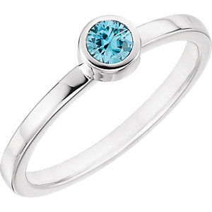 14K White Blue Zircon Bezel Ring