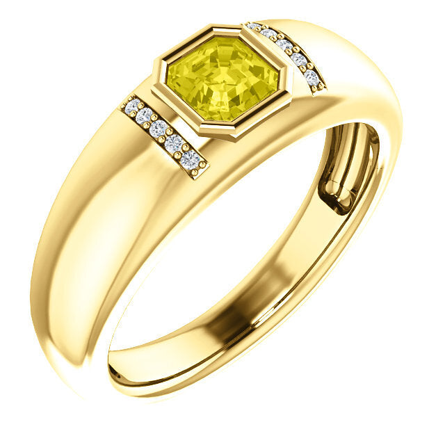 14K Yellow 5mm Yellow Sapphire Asscher cut Men's Ring