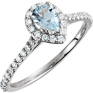 14K White Aquamarine & 3/8 CTW Diamond ring