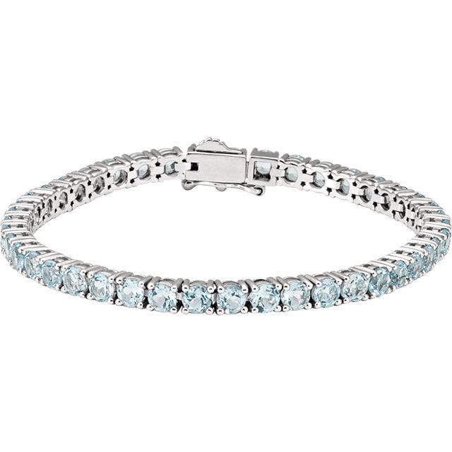 14K White Sky Blue Topaz 7.15" Line Bracelet