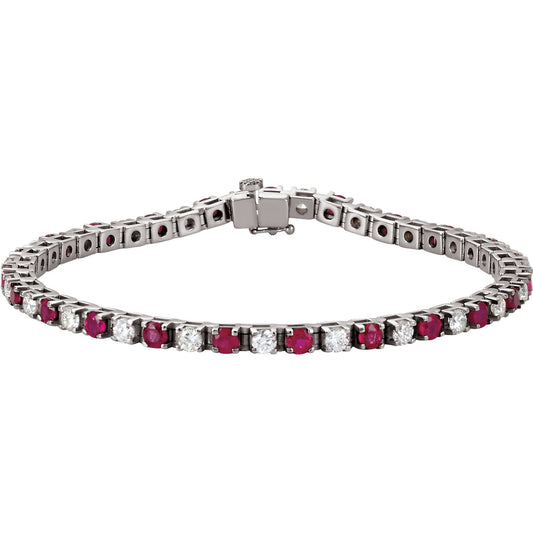 14K White Ruby & 2 1/3 CTW Diamond 7.25" Bracelet