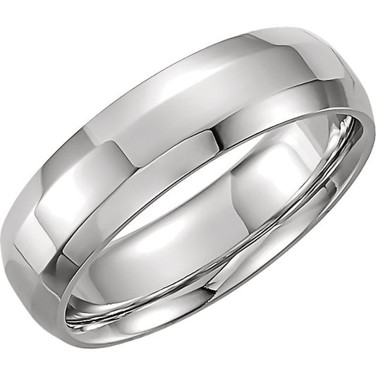 14K White 6mm Comfort-Fit Beveled Edge Band