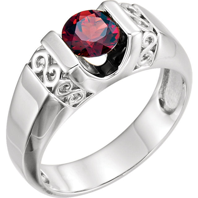 14K White Men's Mozambique Garnet Ring