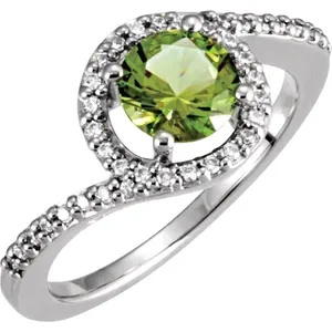 14K White 6.5 mm Round  green diamond Halo-Style Ring