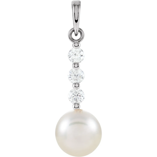 14K White Freshwater Cultured Pearl & 1/4 CTW Diamond Pendant