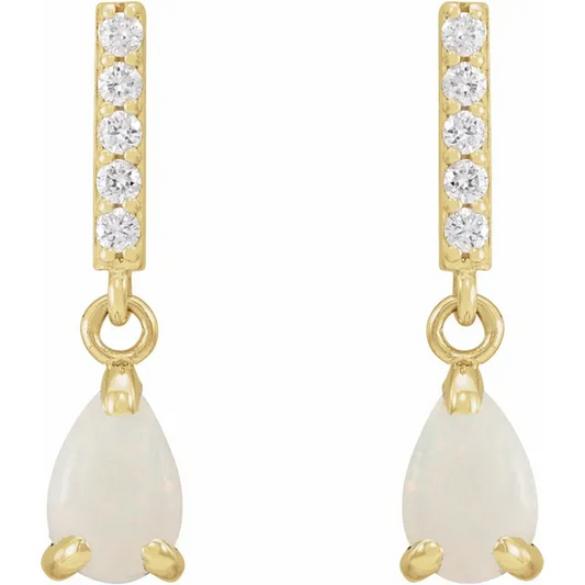 14K Yellow Natural White Opal & .08 CTW Natural Diamond Earrings