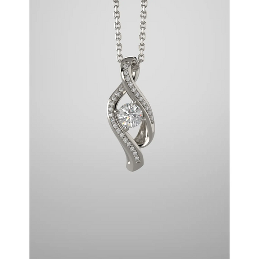 14K White 4.1 mm Round  diamond Pendant with a 14K White 1 mm Diamond-Cut Wheat 18" Chain