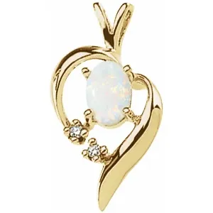 14K Yellow Opal & Diamond Pendant with a14K Yellow .75 mm Box 18" Chain