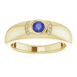 10K Yellow 4.1 mm Round Iolite Men's Ring