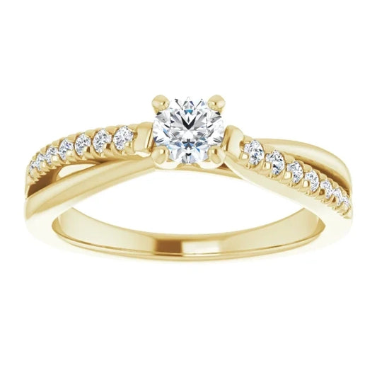 14K Yellow 4.1 mm Round  Diamond .30ct Engagement Ring  with diamond accents