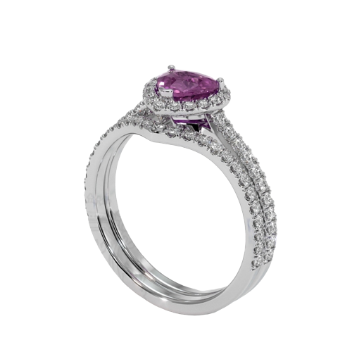 14 K white Purple Sapphire Ring - Heart 1.17 Ct. - 14K White Gold with diamond accents approx. 0.051 Ct per Diamond* this item is made to order