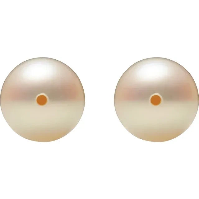 .5-7 mm Pair Near Round Half-drilled AA White Freshwater Cultured Pearls (B)