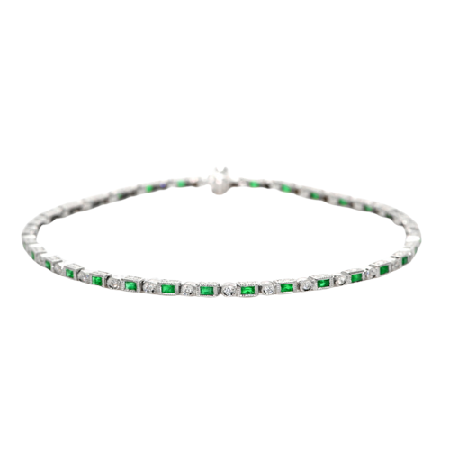 0.70 Total Carat Weight Emerald Bracelet, 18K White Gold Origin Zambia