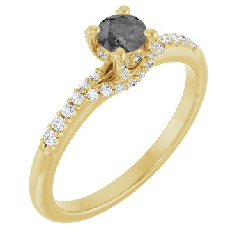 10K Yellow 4.1 mm Round Grey Diamond Engagement Ring