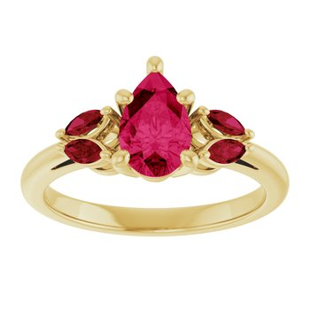 14K Yellow 8x5 mm Pear Pink Spinel and Ruby Engagement Ring