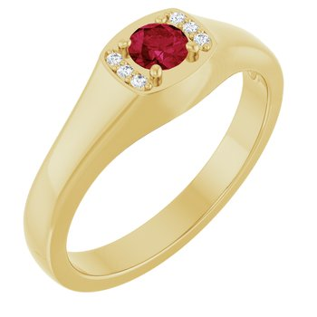 10K Yellow 4.1 mm Round Mens Ruby Ring