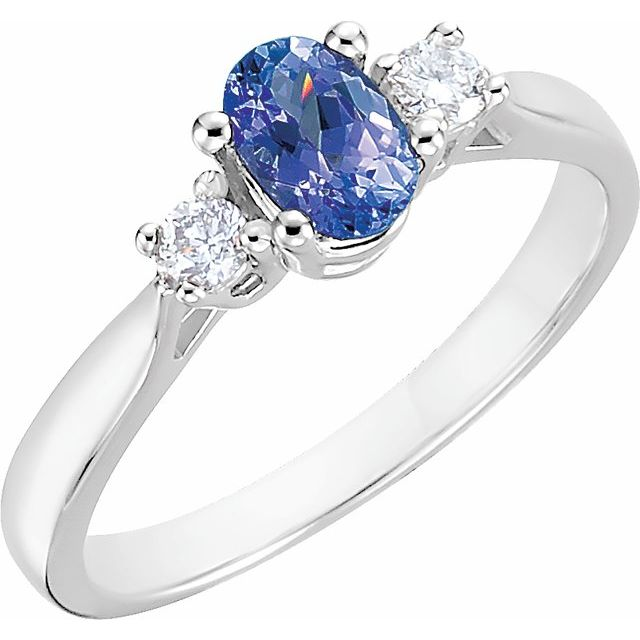 14K White Natural Tanzanite & 1/6 CTW Natural Diamond Ring